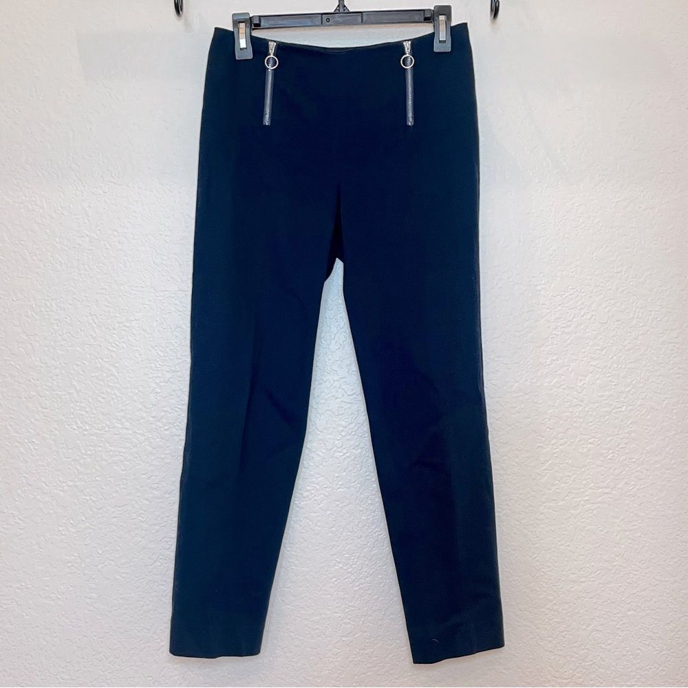 J. McLaughlin Weston Solid 2 Zip Front Textured Trouser Pant in Dark Navy size 4